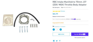 RBC Intake Manifold to 70mm J37 (ZDX/ MDX) Throttle Body Adapter